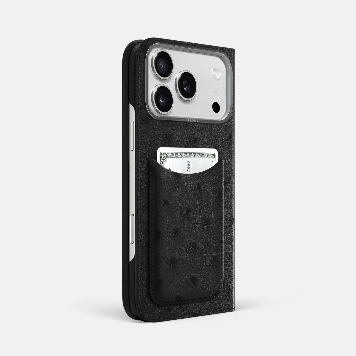 Folio Case with Card For iPhone 18 Pro Max In Ostrich -1 | Black-Steel
