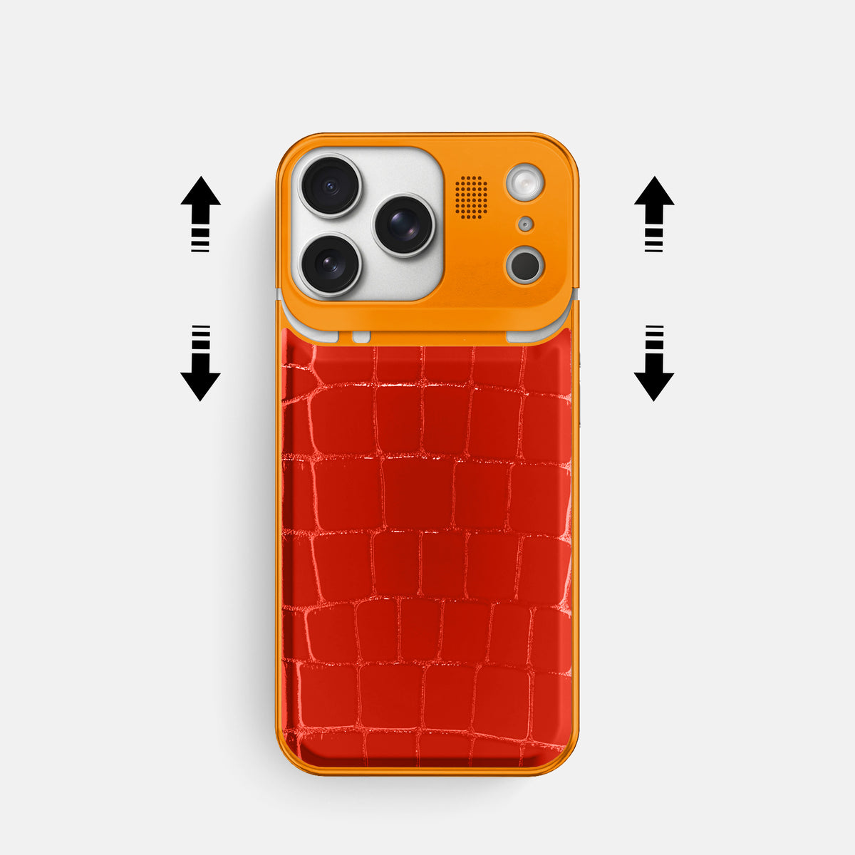 Metal Case For iPhone 17 Pro In Shiny Alligator -2 | Coral-Orange-Orange