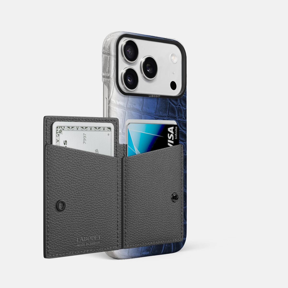Bi-Fold Case For iPhone 17 Pro Max In Himalayan Crocodile -2 | Navy-Blue-Black