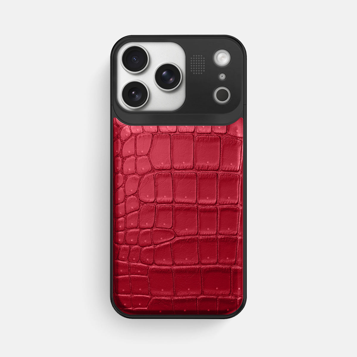 Metal Case For iPhone 17 Pro Max In Porosus Crocodile -1 | Burgundy-Black