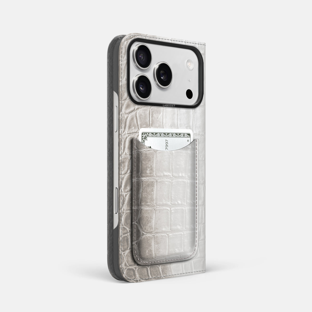 Folio Case with Card For iPhone 17 Pro Max In Himalayan Crocodile -1 | Grey-Black