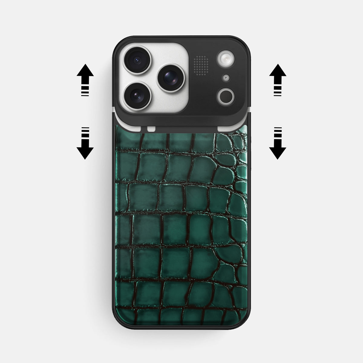 Metal Case For iPhone 17 Pro Max In Patina Alligator -2 | Green-Black