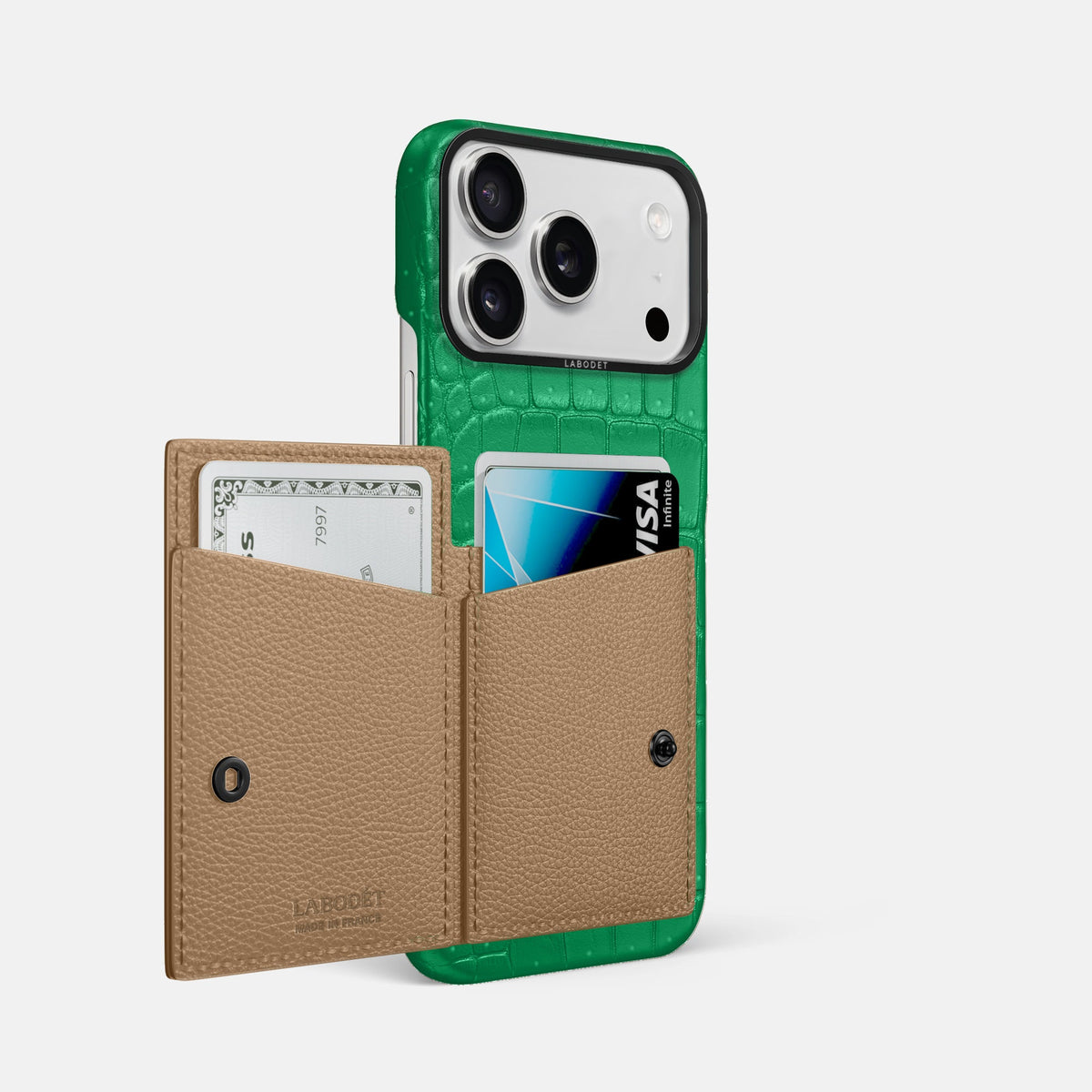 Bi-Fold Case For iPhone 18 Pro Max In Porosus Crocodile -2 | Cactus-Green-Black
