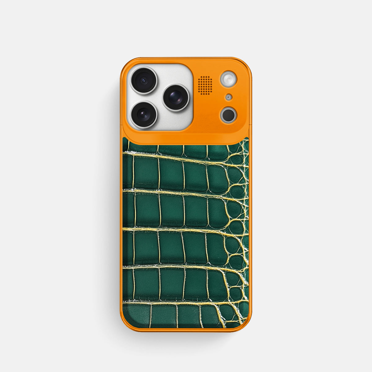 Metal Case For iPhone 17 Pro In Patina Alligator -1 | Cambridge-Orange