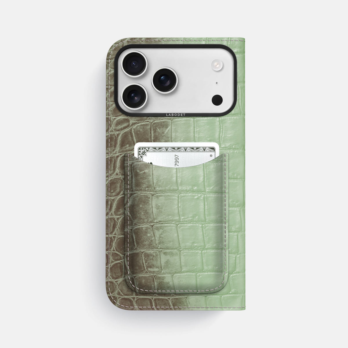 Folio Case with Card For iPhone 18 Pro Max In Himalayan Crocodile -3 | Pistachio-Black
