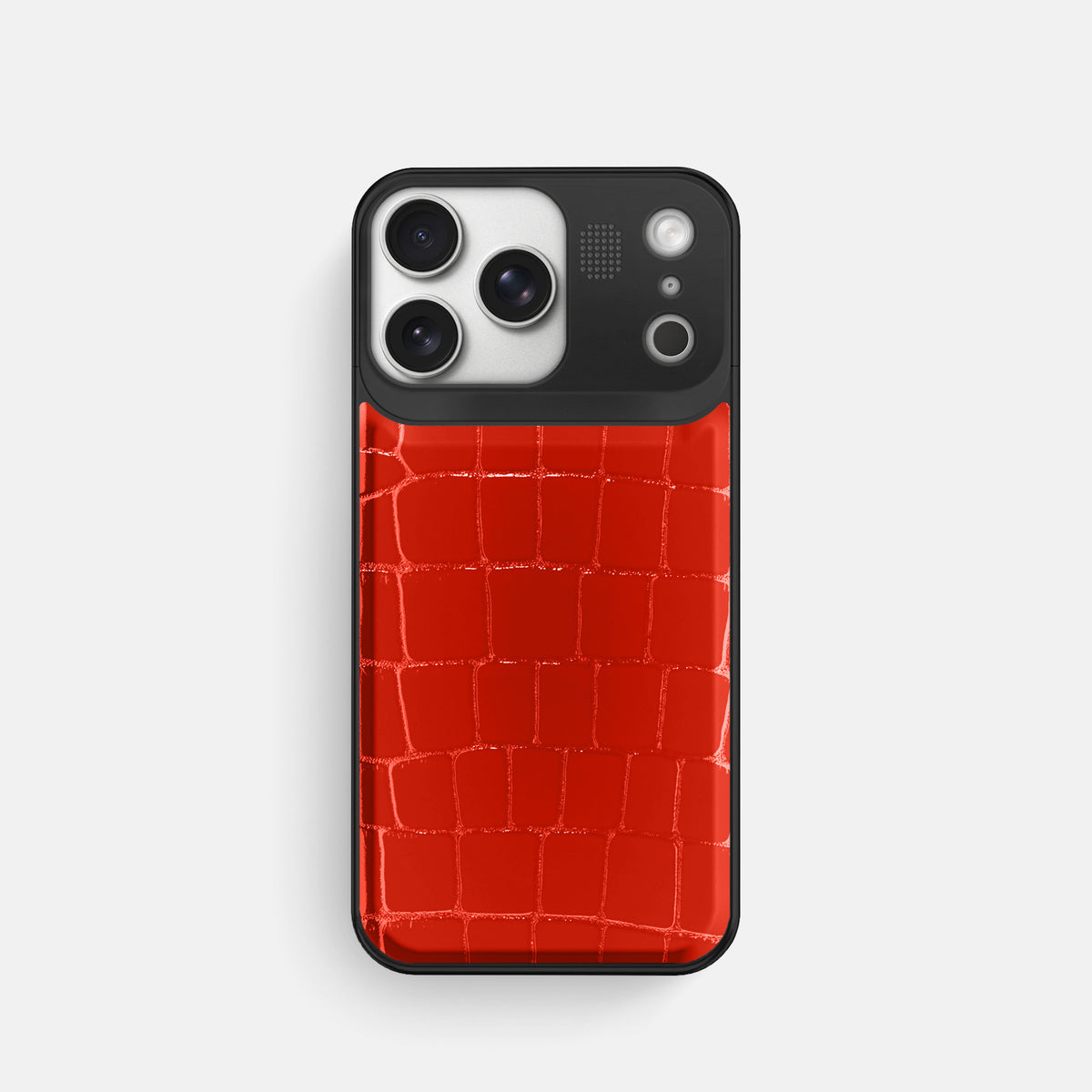 Metal Case For iPhone 17 Pro In Shiny Alligator -1 | Coral-Orange-Black
