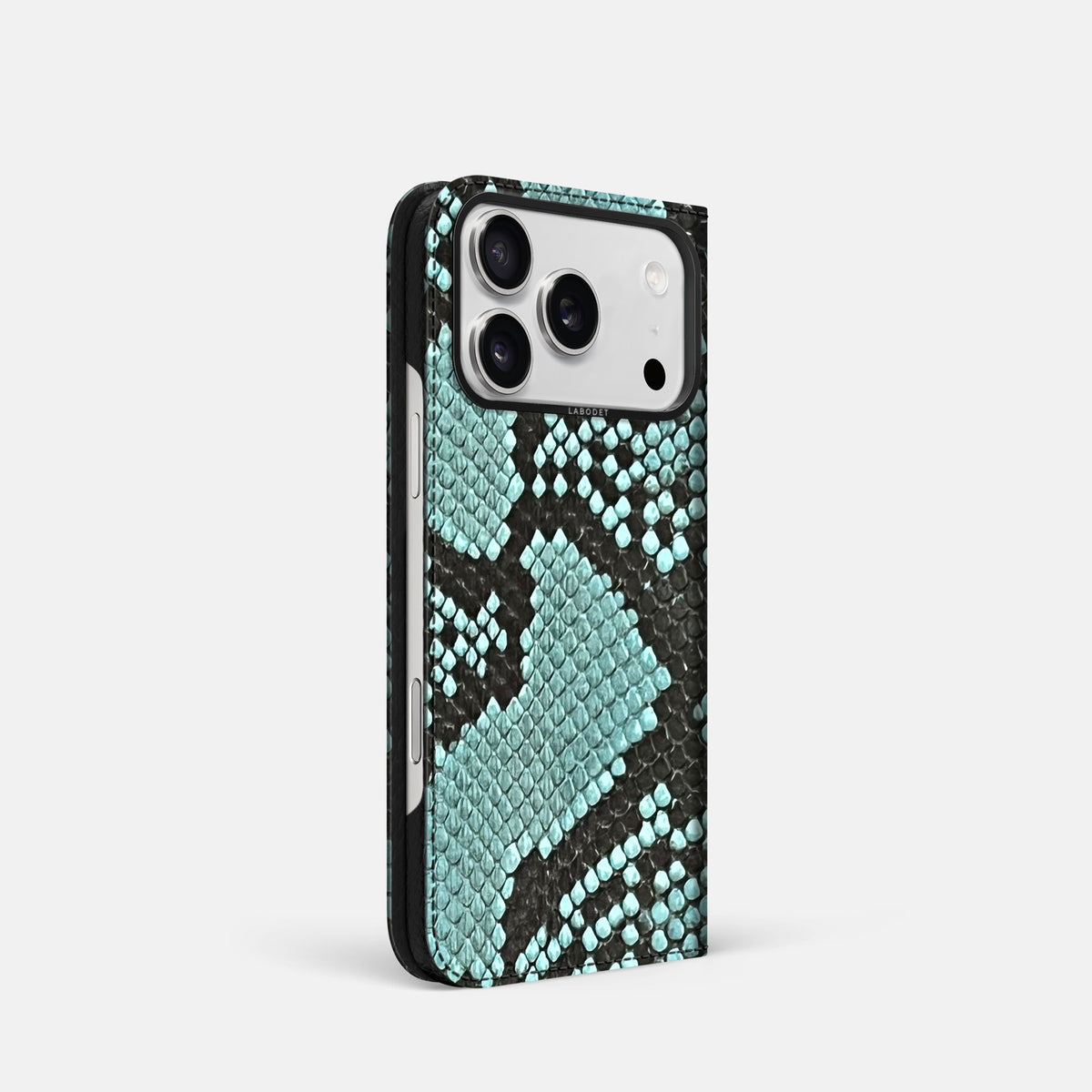 Folio Case For iPhone 18 Pro In Deluxe Python -1 | Blue-Lagoon-Black