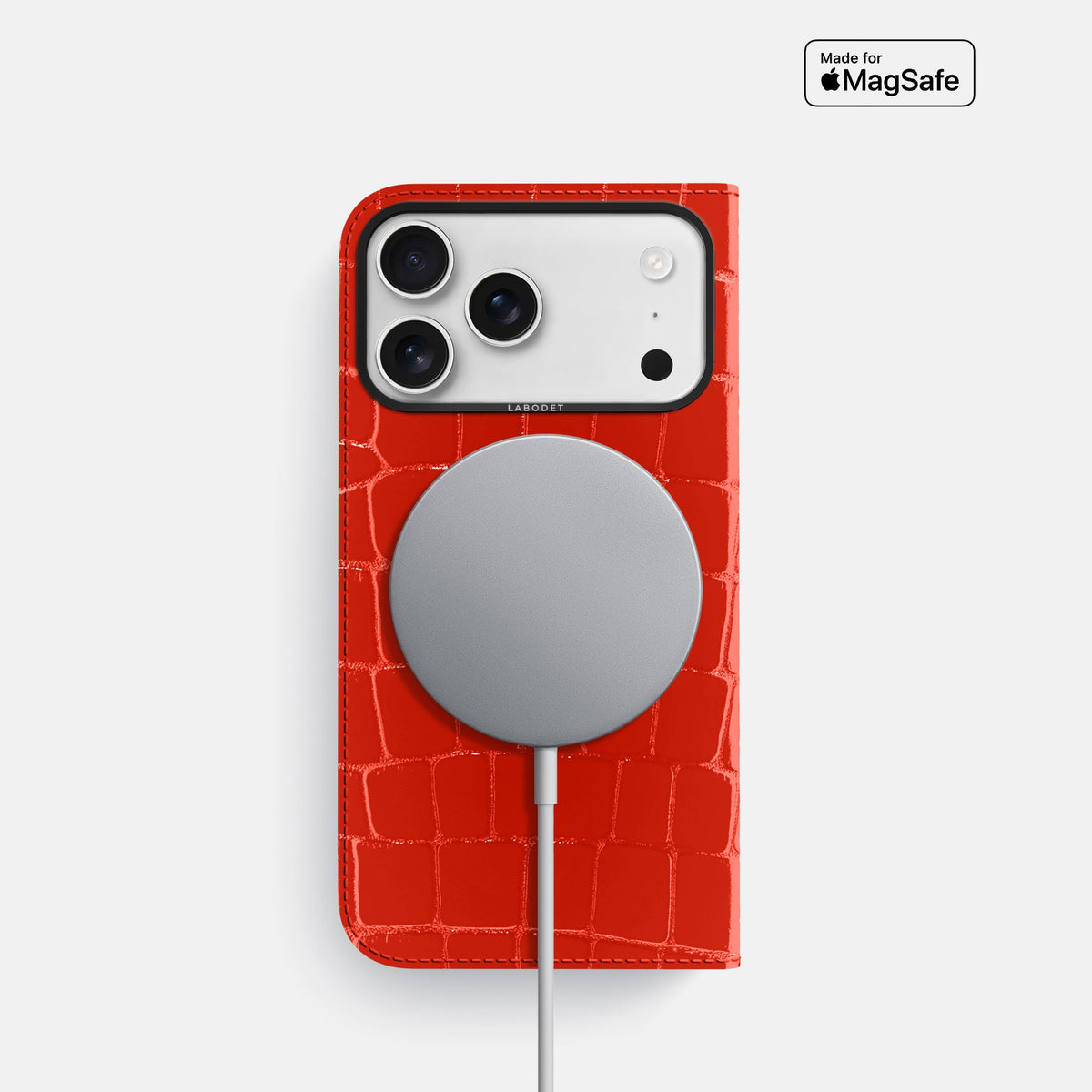 Folio Case For iPhone 18 Pro In Shiny Alligator -3 | Coral-Orange-Black
