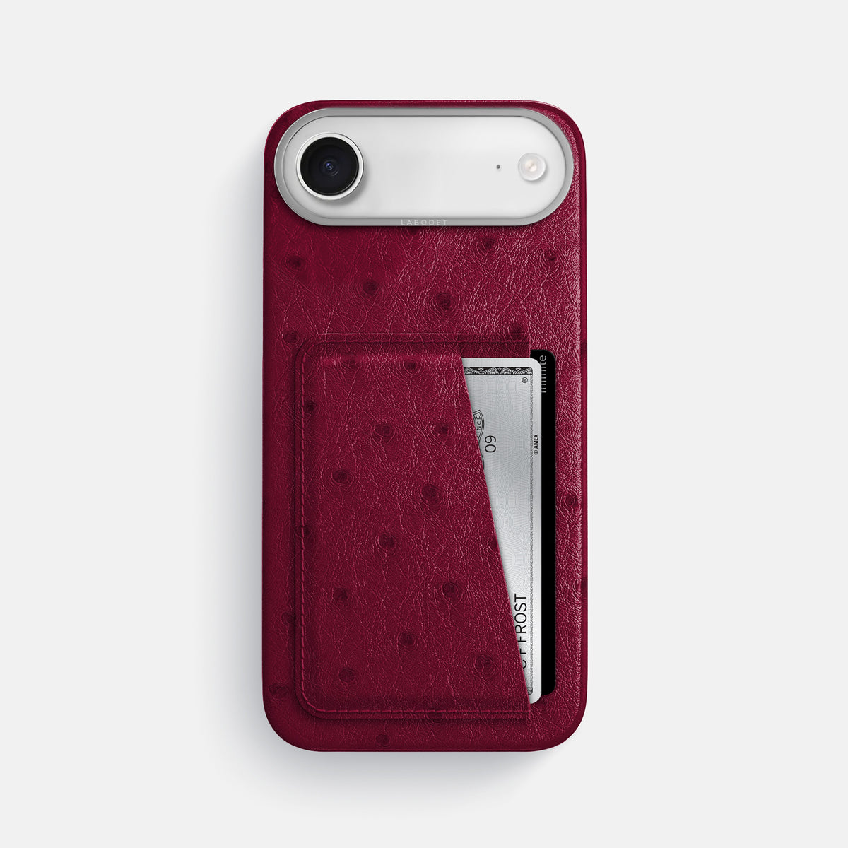 Double Card Case For iPhone 17 Air In Ostrich -1 | Bordeaux-Steel