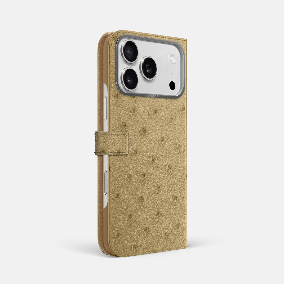 Folio Case with Clasp For iPhone 18 Pro Max In Ostrich -1 | Desert-Sand-Steel