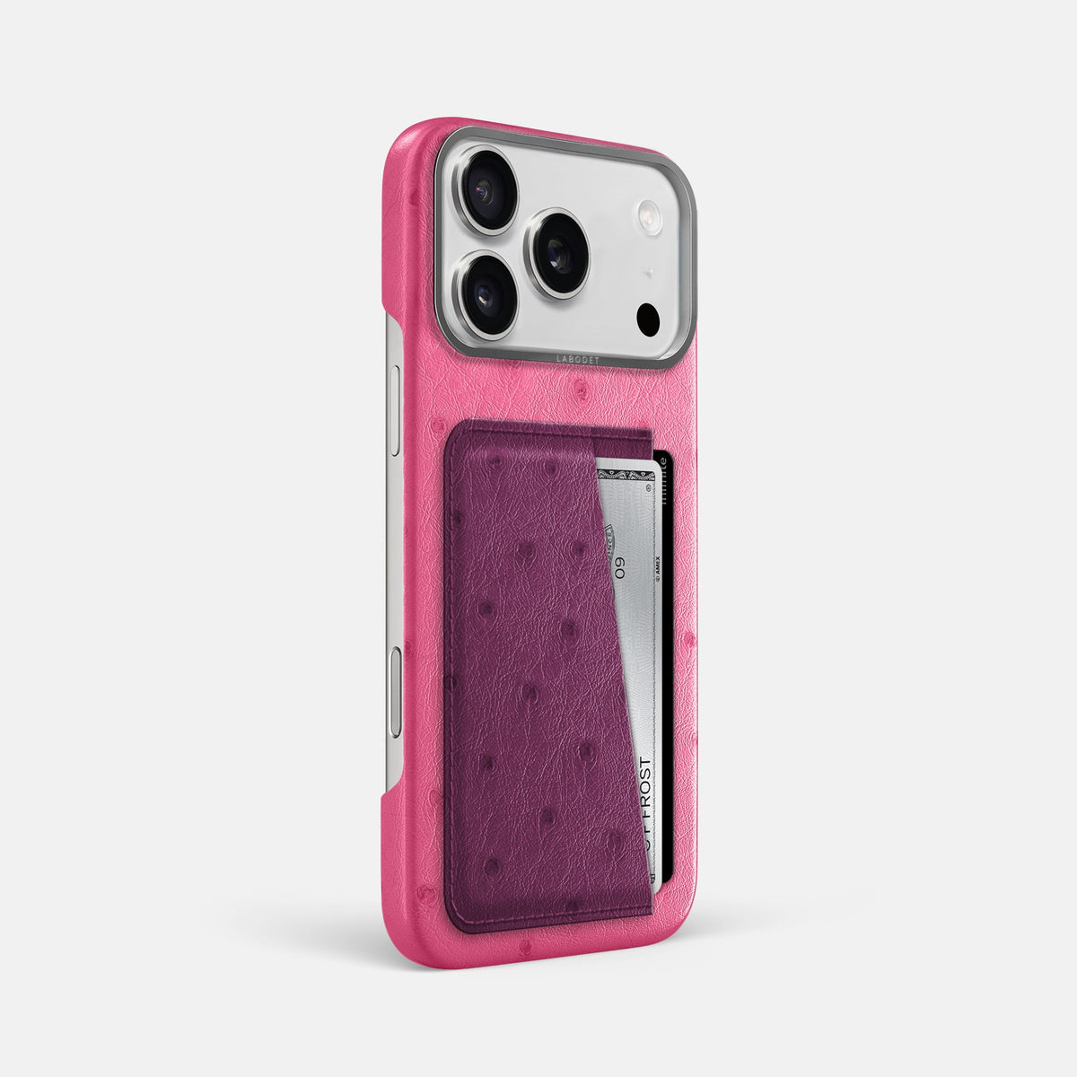 Double Card Case Coloré For iPhone 18 Pro Max In Ostrich -2 | Pink-Steel