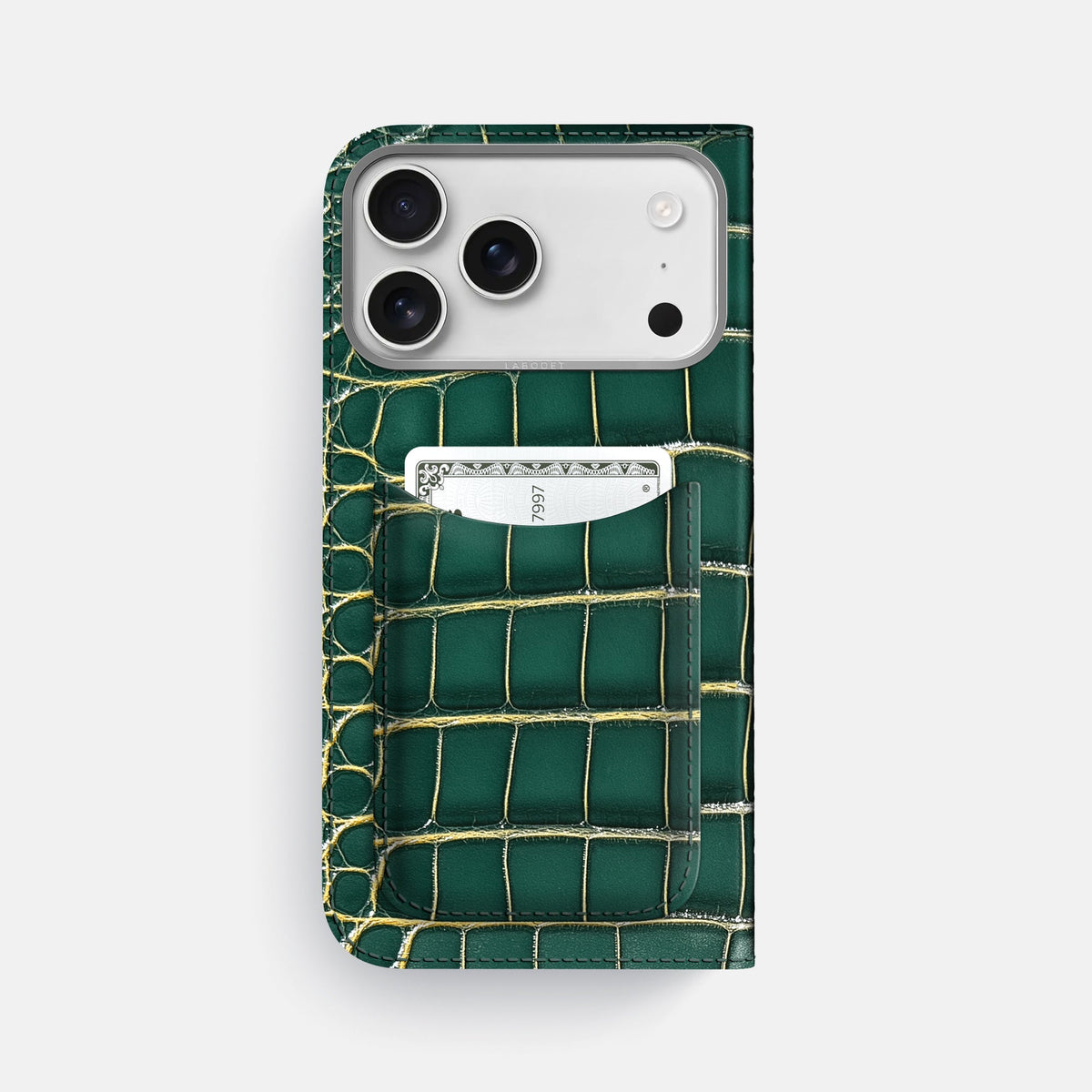 Folio Case with Card For iPhone 18 Pro Max In Patina Alligator -3 | Cambridge-Steel