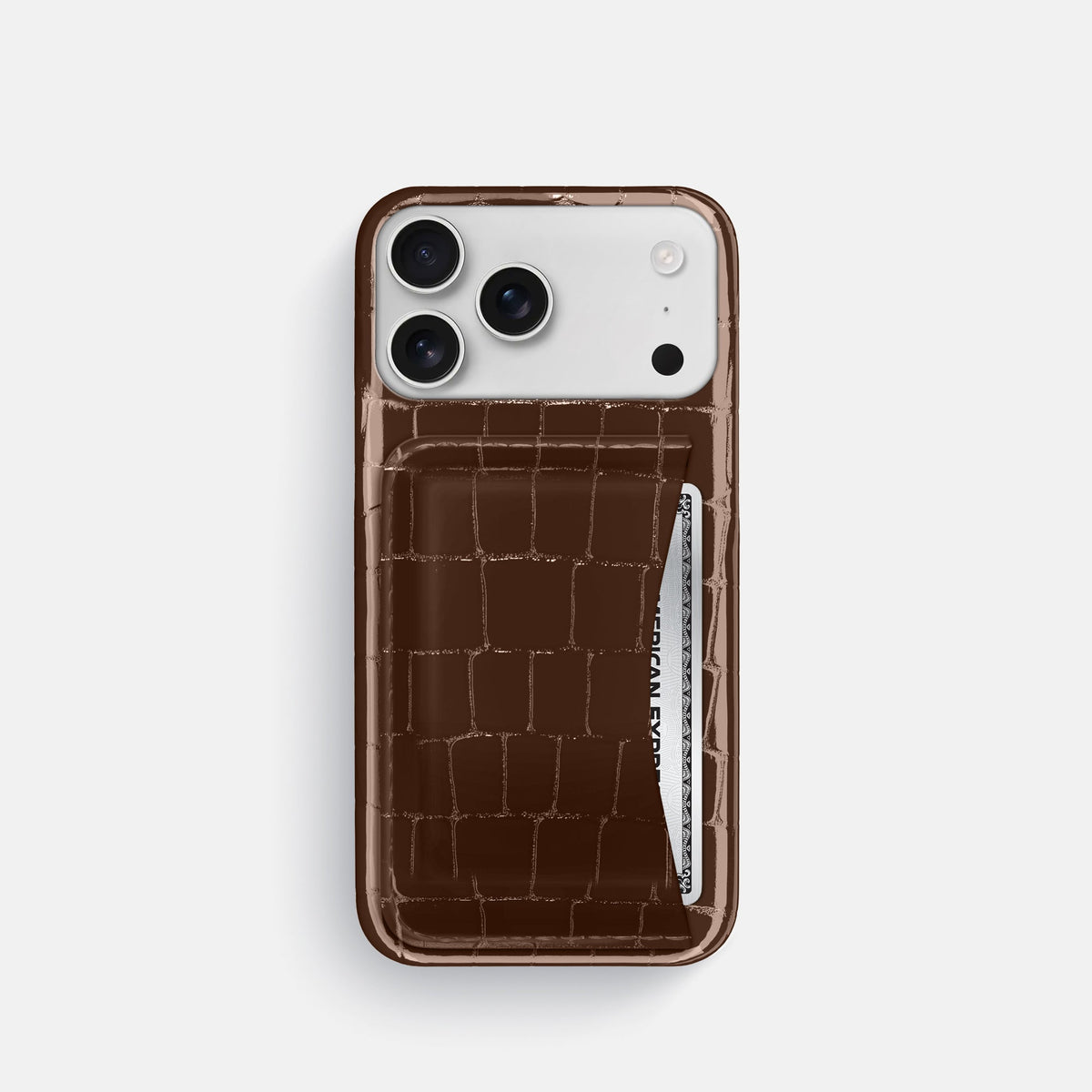 Slim Card Case For iPhone 18 Pro In Shiny Alligator -1 | Brown