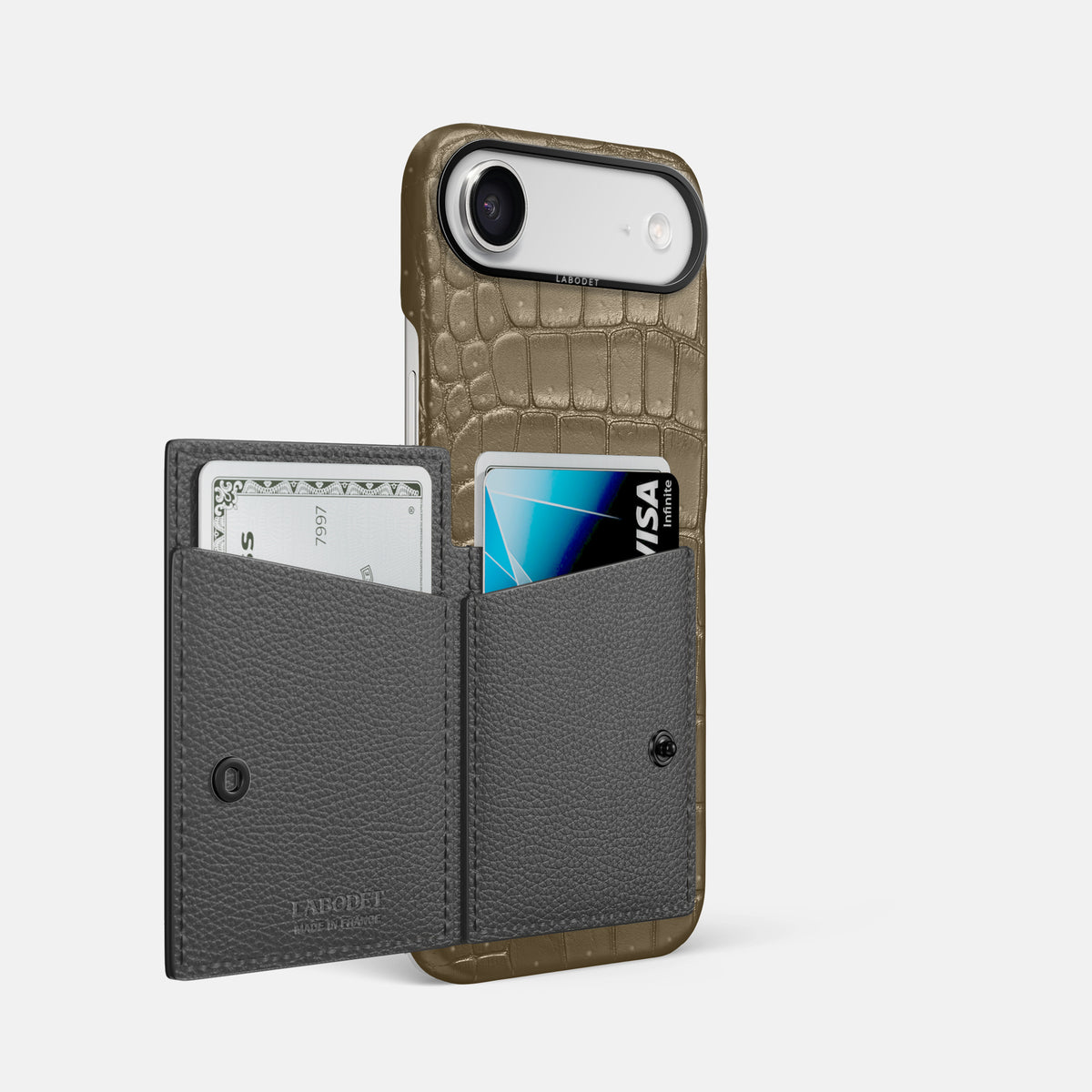 Bi-Fold Case For iPhone 17 Air In Porosus Crocodile -2 | Kaki-Green-Black