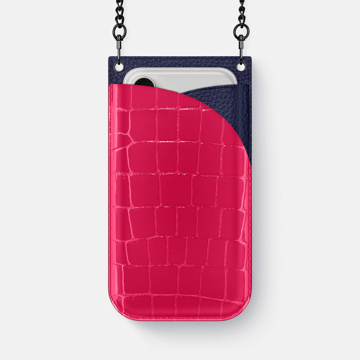 Crossbody Bag For iPhone 18 Pro Max In Shiny Alligator -1 | Pink-Panther-Black