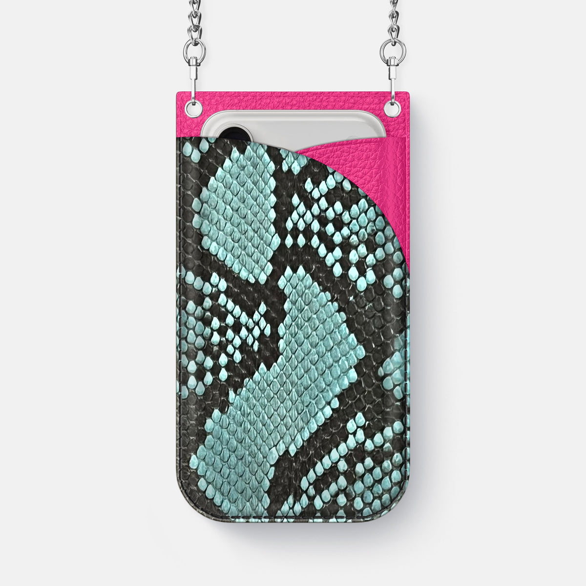 Crossbody Bag For iPhone 18 Pro Max In Deluxe Python -1 | Blue-Lagoon-Steel
