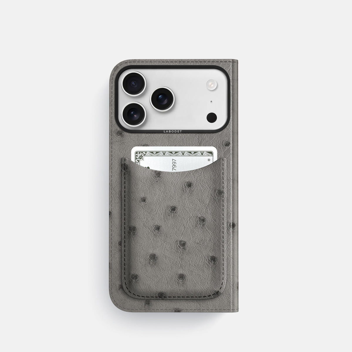 Folio Case with Card For iPhone 18 Pro In Ostrich -3 | Grey-Black