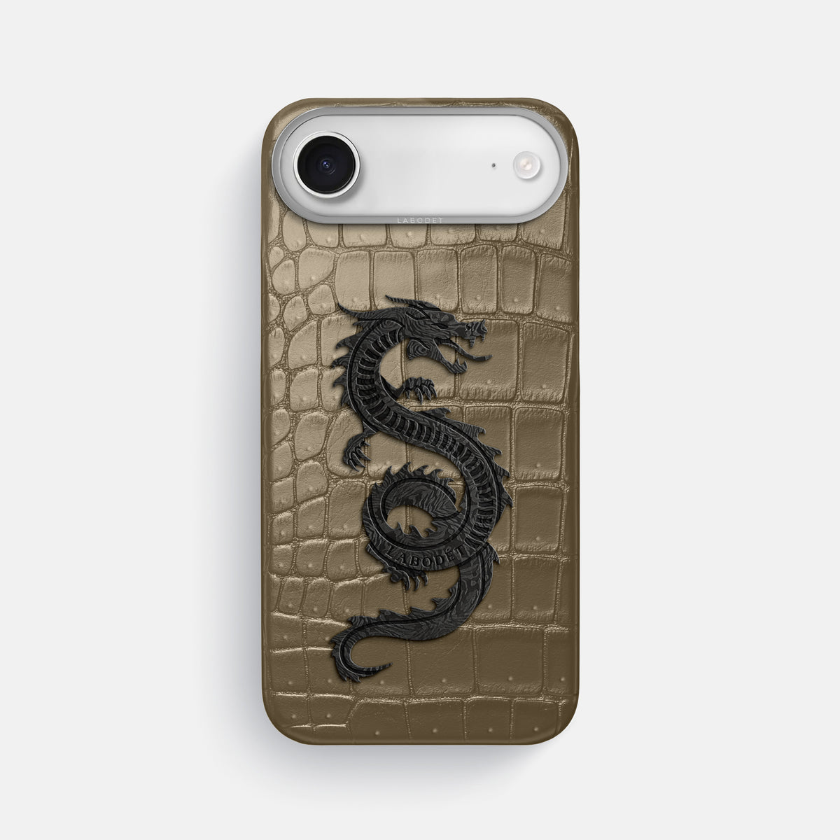 Classic Case With Carbon Dragon For iPhone 17 Air In Porosus Crocodile -1 | Kaki-Green-Steel