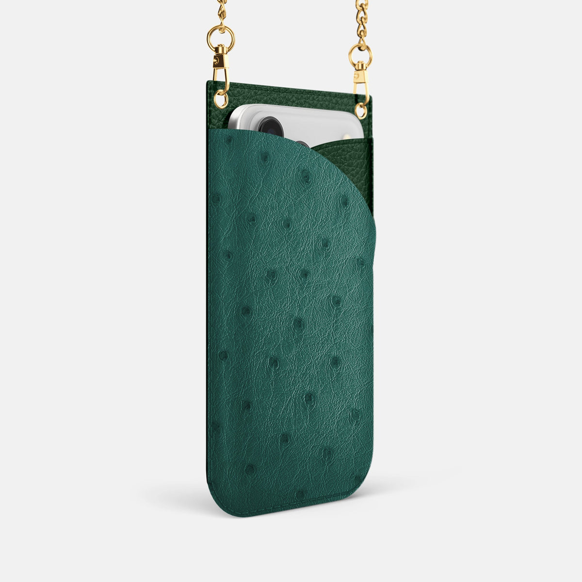 Crossbody Bag For iPhone 18 Pro In Ostrich -2 | Forest-Green-Gold