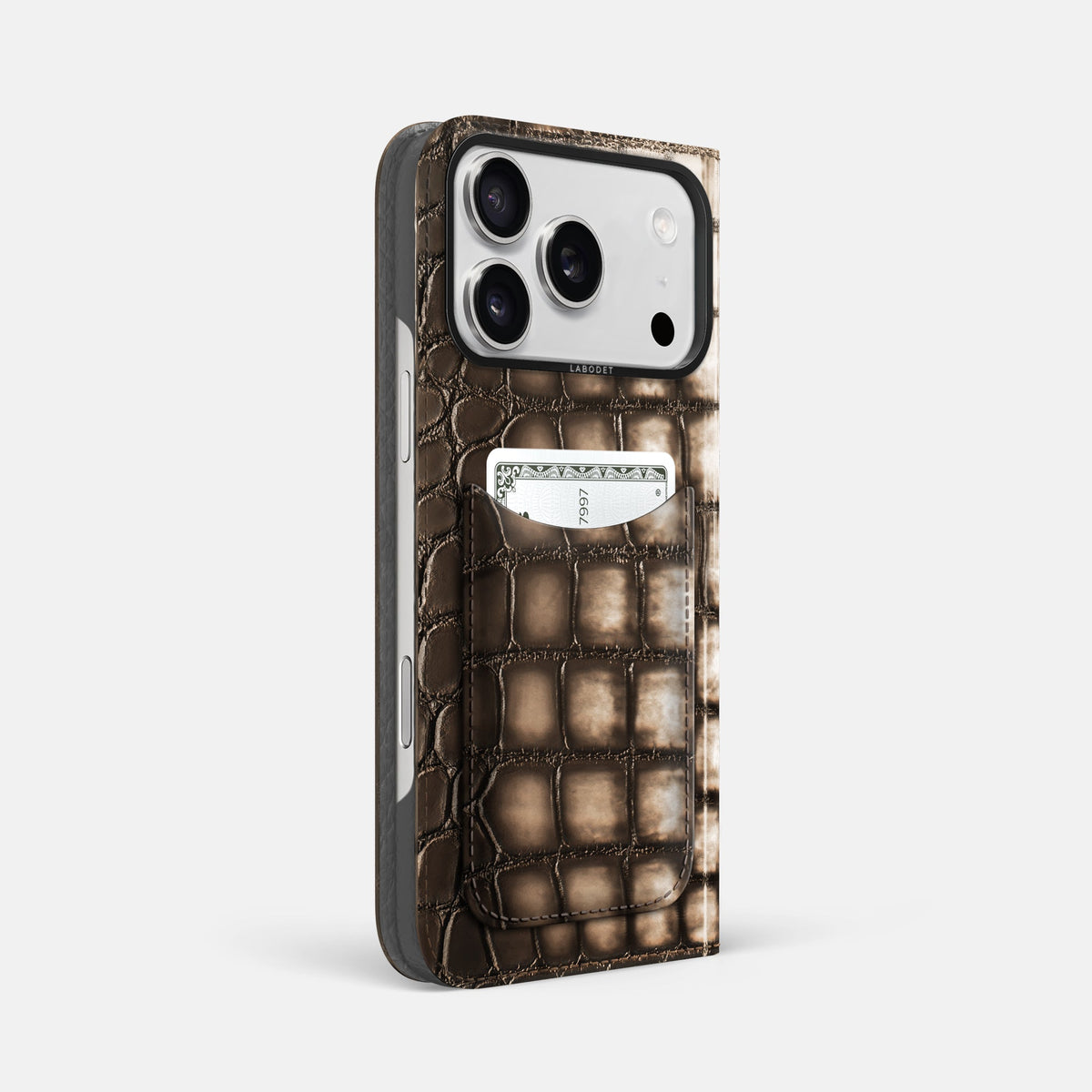 Folio Case with Card For iPhone 18 Pro Max In Patina Alligator -1 | Etoupe-Black