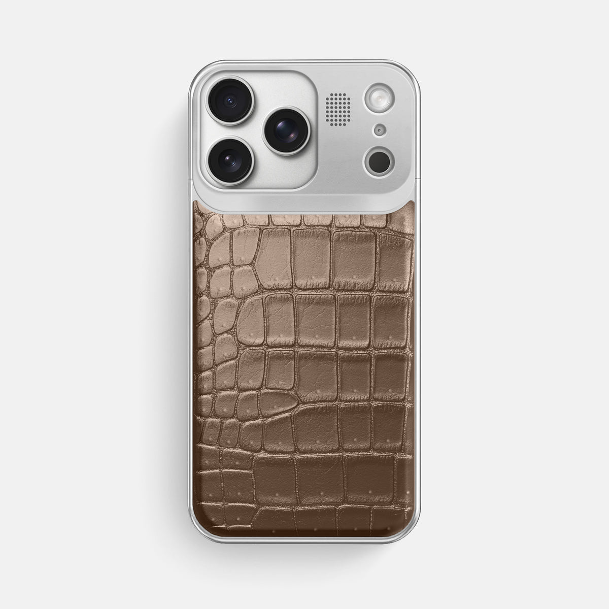 Metal Case For iPhone 17 Pro Max In Porosus Crocodile -1 | Fur-Brown-Steel