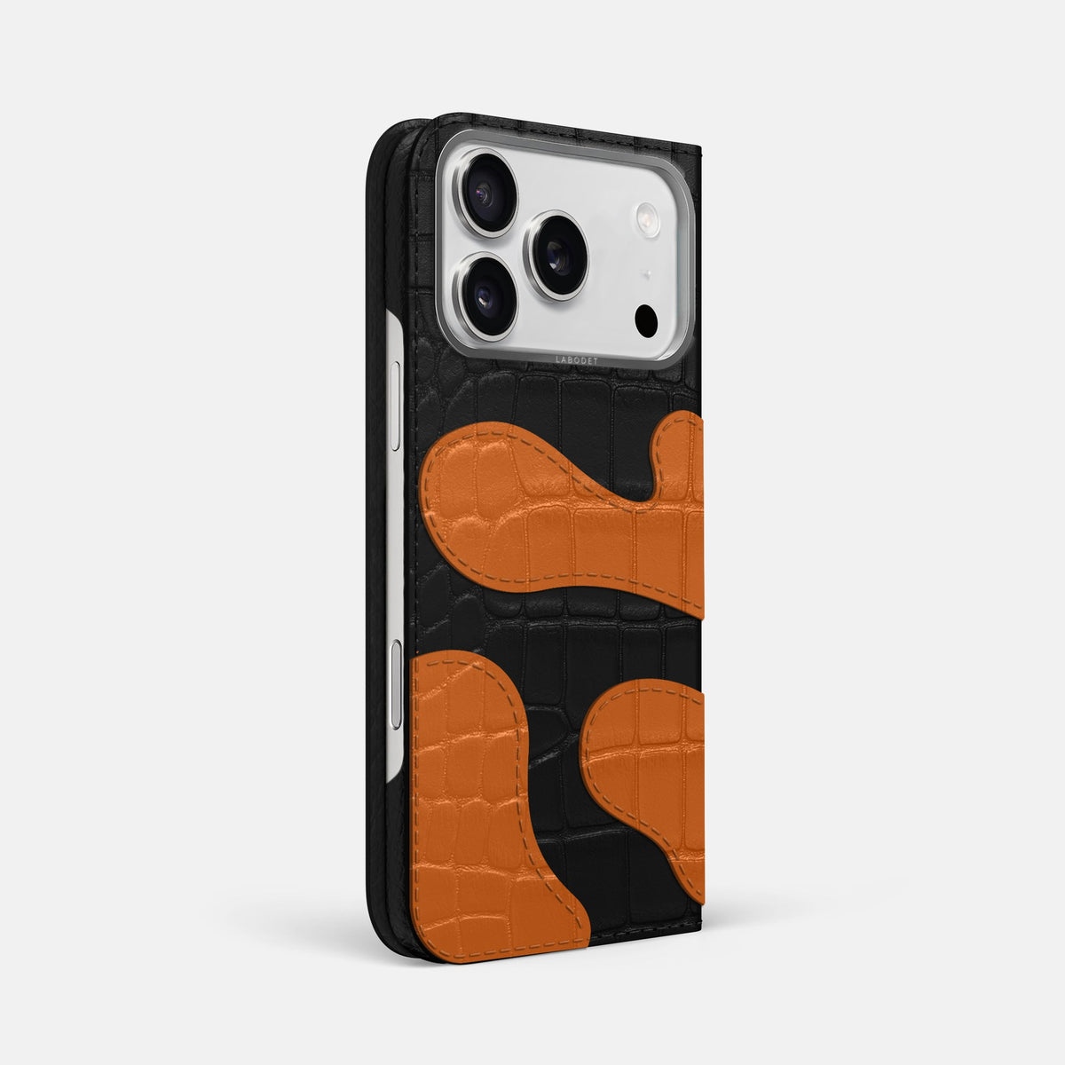 Camouflage Folio For iPhone 18 Pro Max In Alligator -1 | Black-Steel