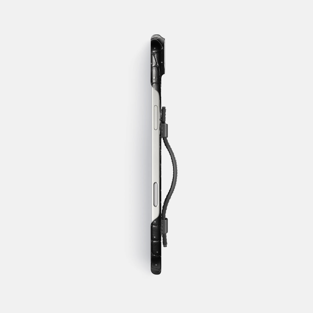 Handle Case For iPhone 17 Air In Porosus Crocodile -3 | Shiny-Black-Steel