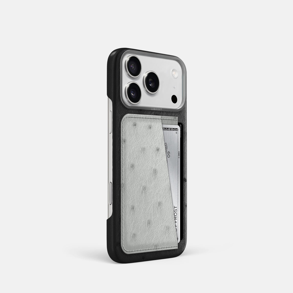 Double Card Case Coloré For iPhone 17 Pro In Ostrich -2 | Black-Steel