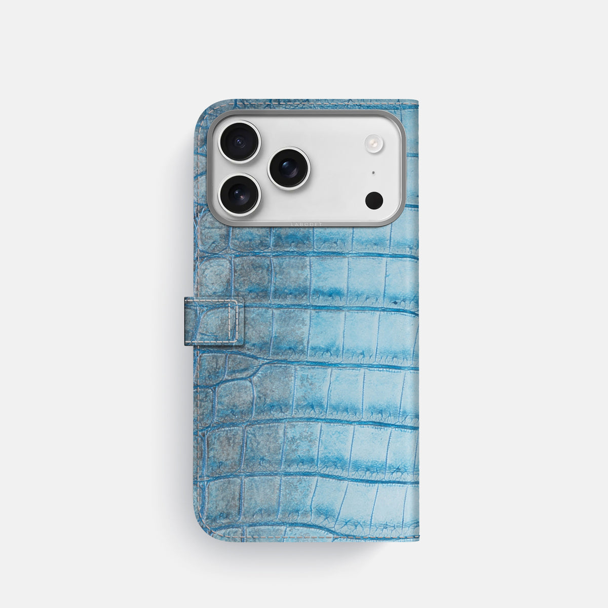Folio Case with Clasp For iPhone 17 Pro In Himalayan Crocodile -3 | Ice-Blue-Steel