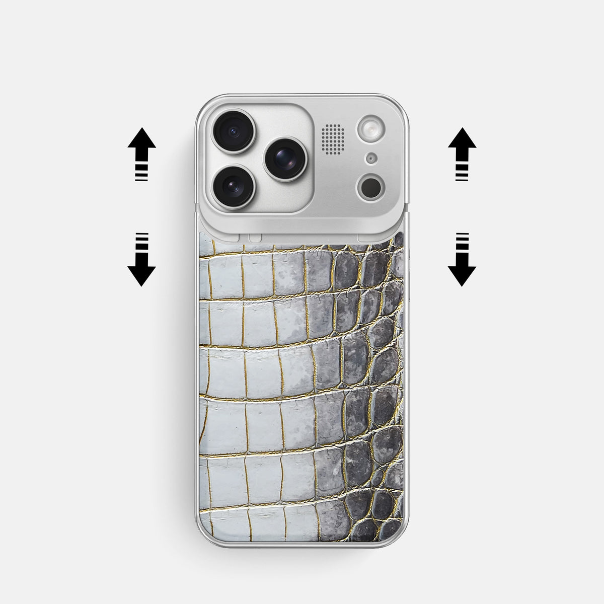 Metal Case For iPhone 17 Pro In Himalayan Crocodile -2 | Gold-Steel