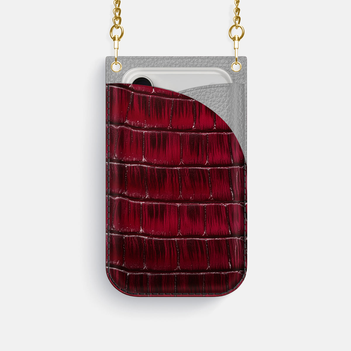 Crossbody Bag For iPhone 17 Pro In Patina Alligator -1 | Havana-Burgundy-Gold