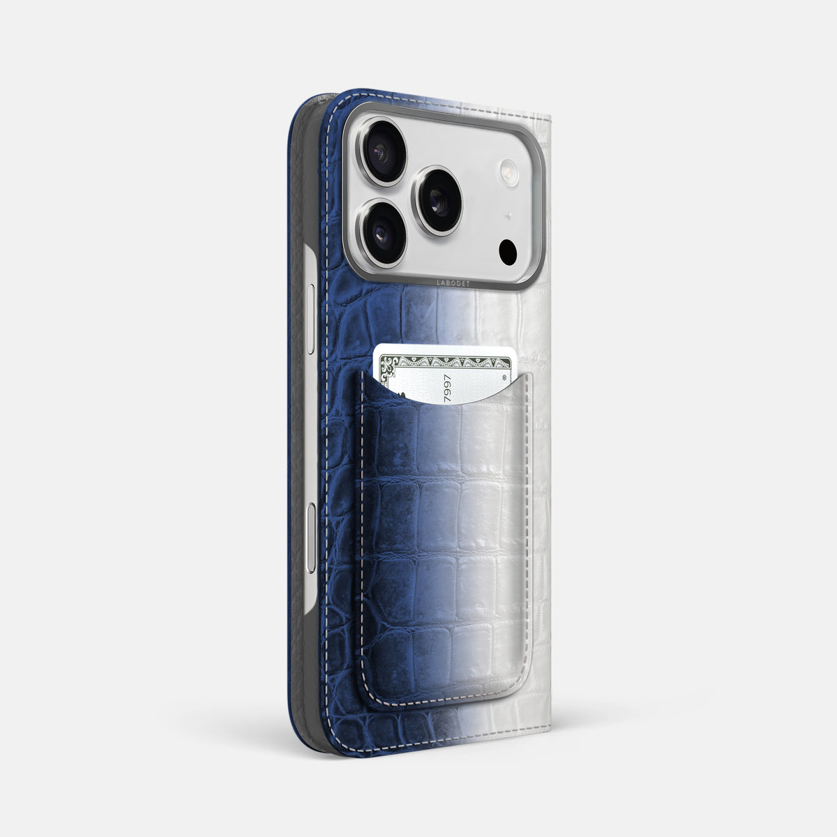 Folio Case with Card For iPhone 17 Pro Max In Himalayan Crocodile -1 | Navy-Blue-Steel