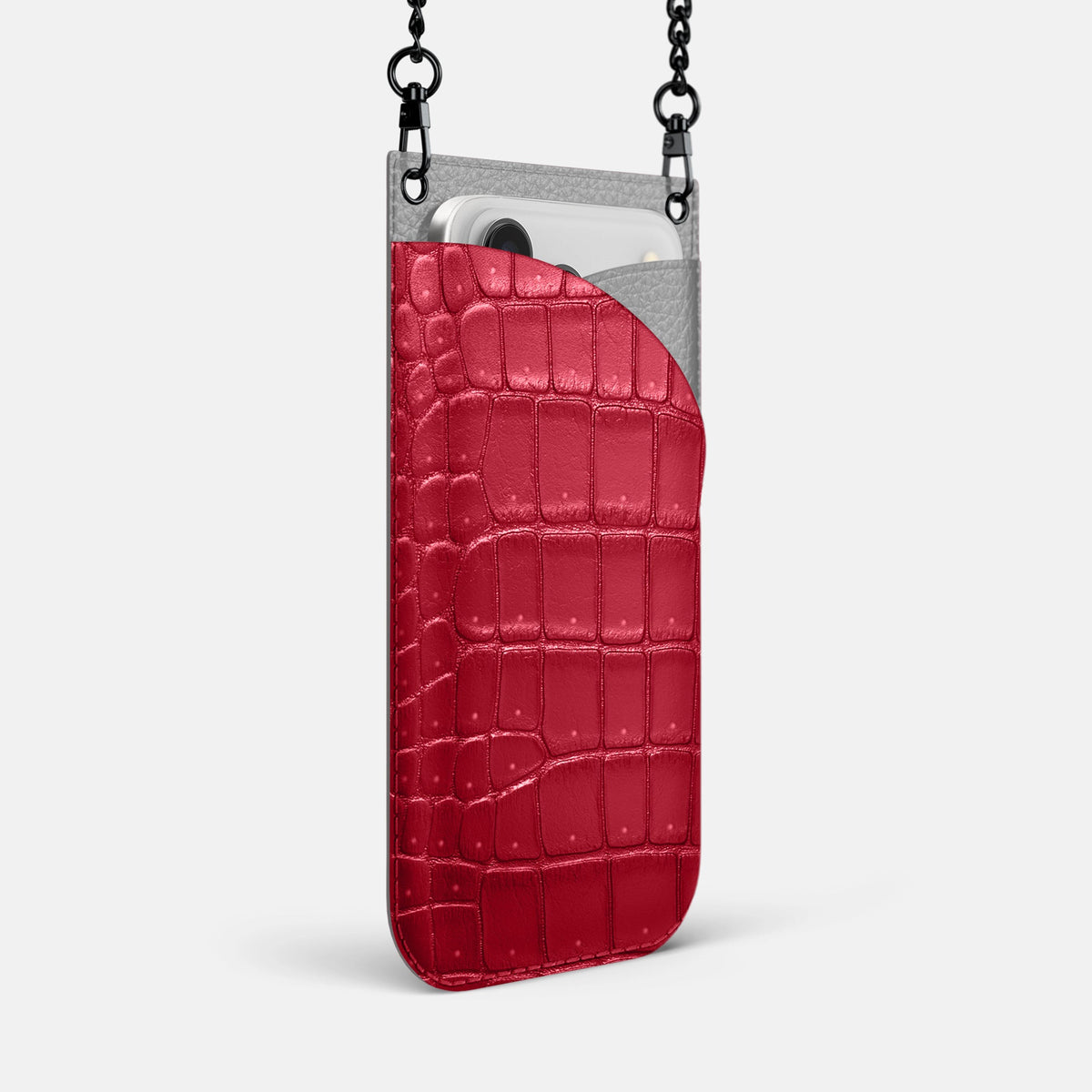 Crossbody Bag For iPhone 18 Pro Max In Porosus Crocodile -2 | Burgundy-Black