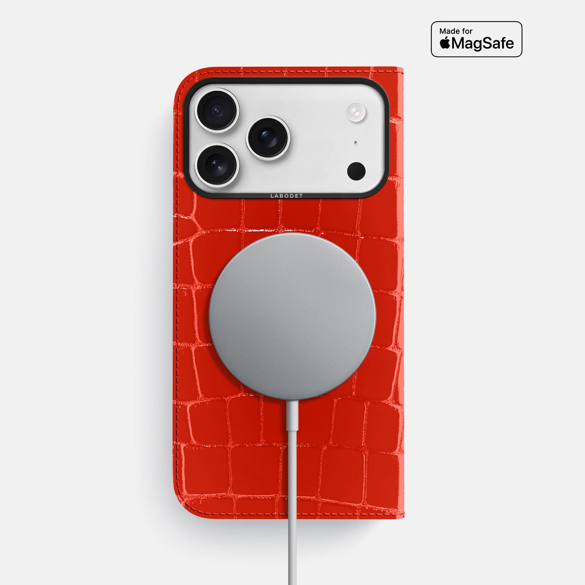 Folio Case For iPhone 18 Pro Max In Shiny Alligator -3 | Coral-Orange-Black