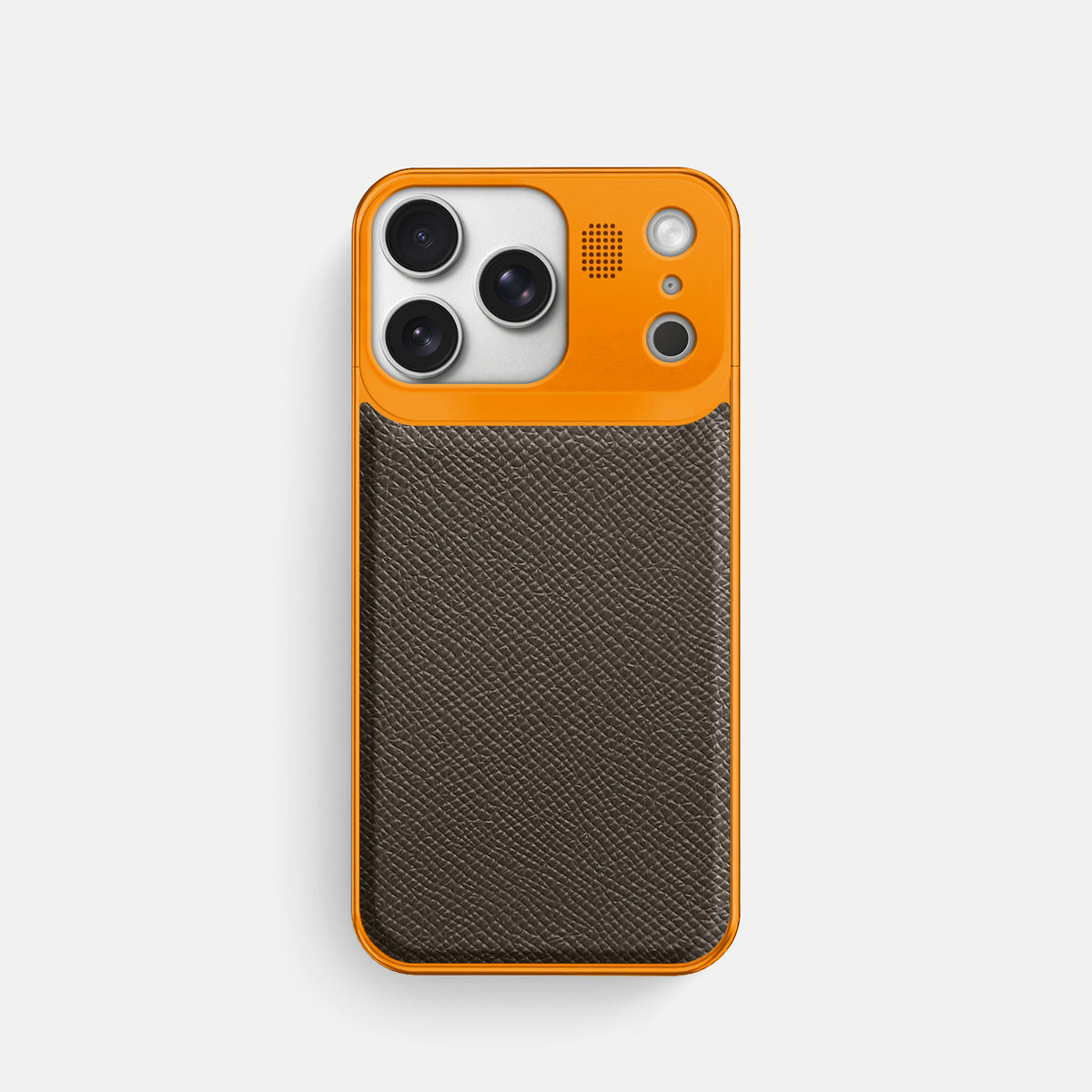Metal Case For iPhone 17 Pro In Epsom-Style Calf -1 | Taupe-Orange