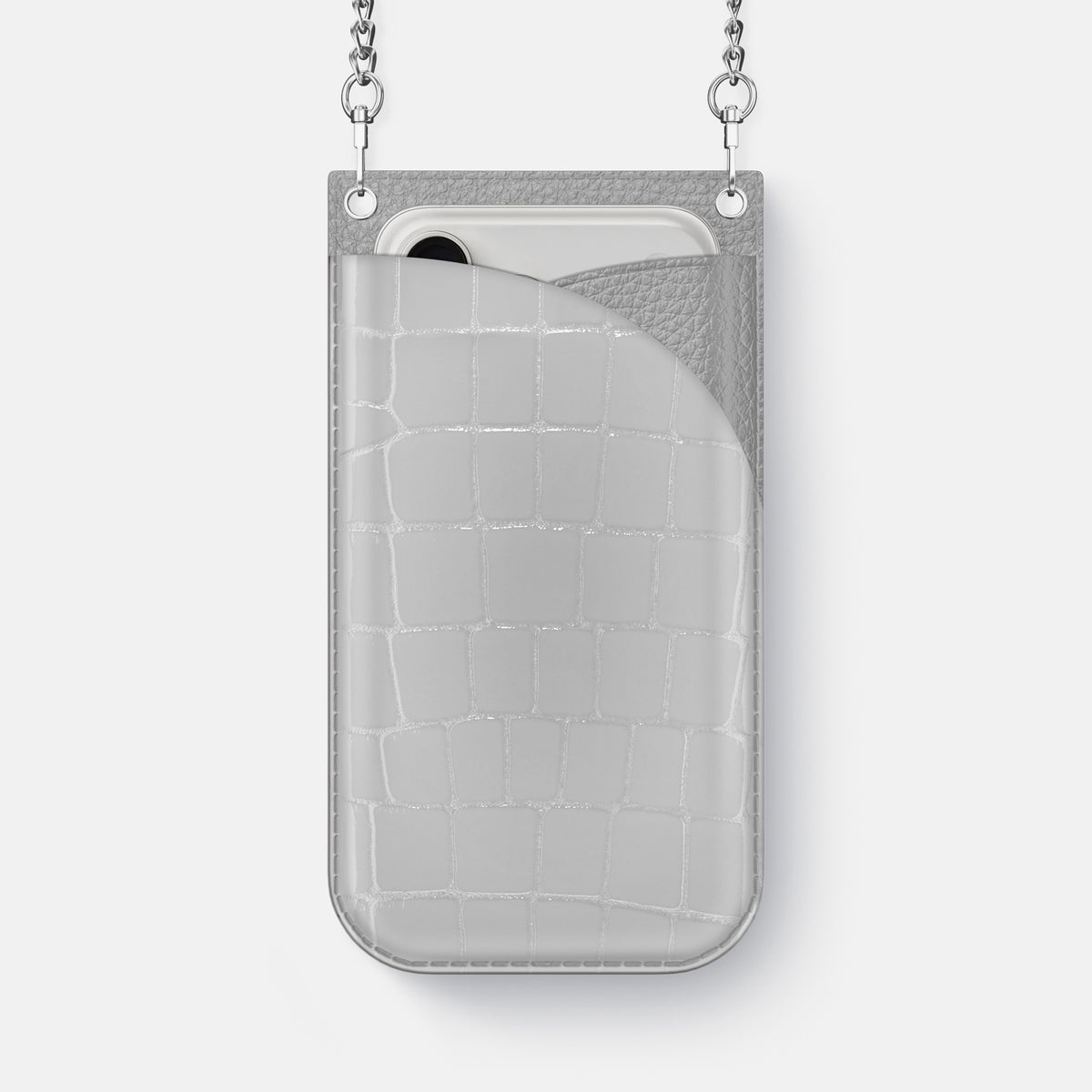 Crossbody Bag For iPhone 17 Pro Max In Shiny Alligator -1 | White-Steel