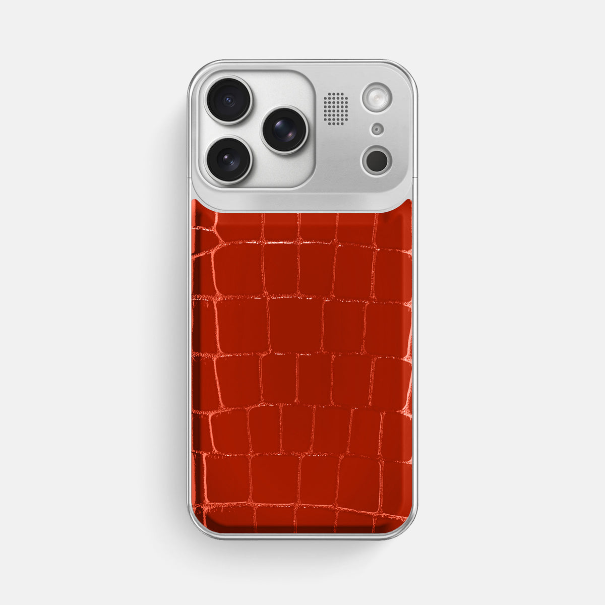 Metal Case For iPhone 17 Pro Max In Shiny Alligator -1 | Orange-Steel
