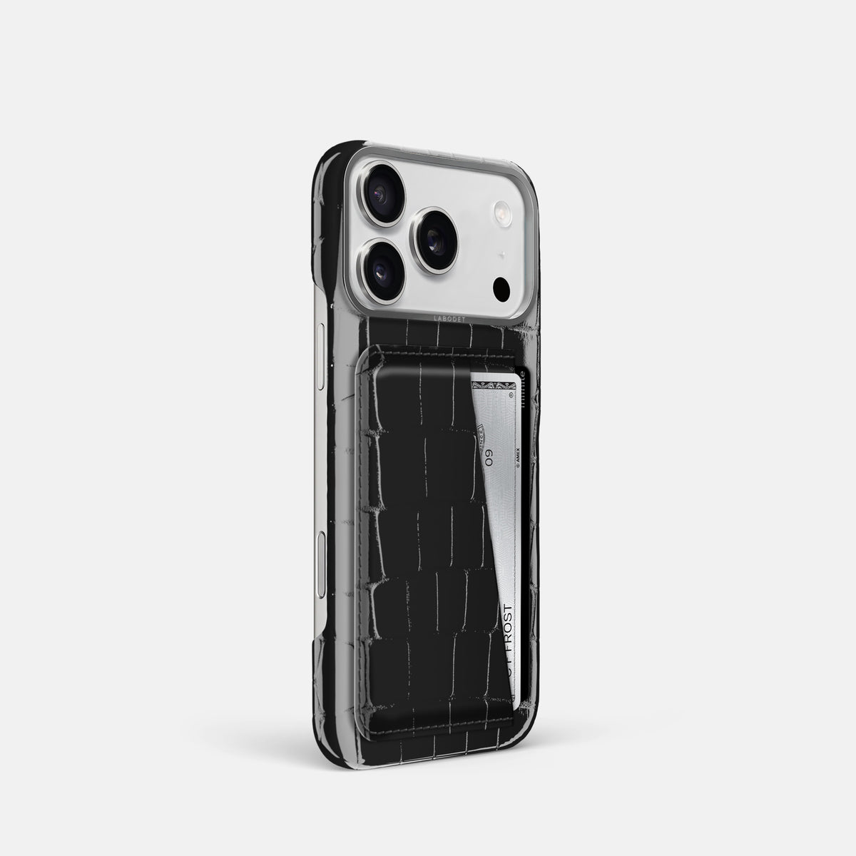 Double Card Case For iPhone 17 Pro In Shiny Alligator -2 | Black-Steel