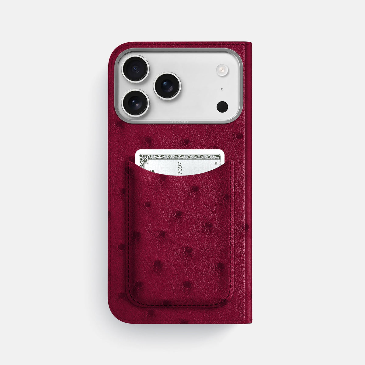 Folio Case with Card For iPhone 18 Pro Max In Ostrich -3 | Bordeaux-Steel