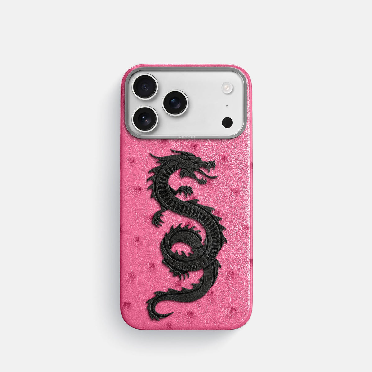 Classic Case With Carbon Dragon For iPhone 18 Pro In Ostrich -1 | Pink-Steel