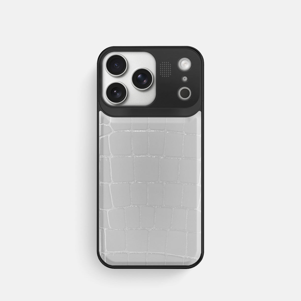Metal Case For iPhone 17 Pro In Shiny Alligator -1 | White-Black