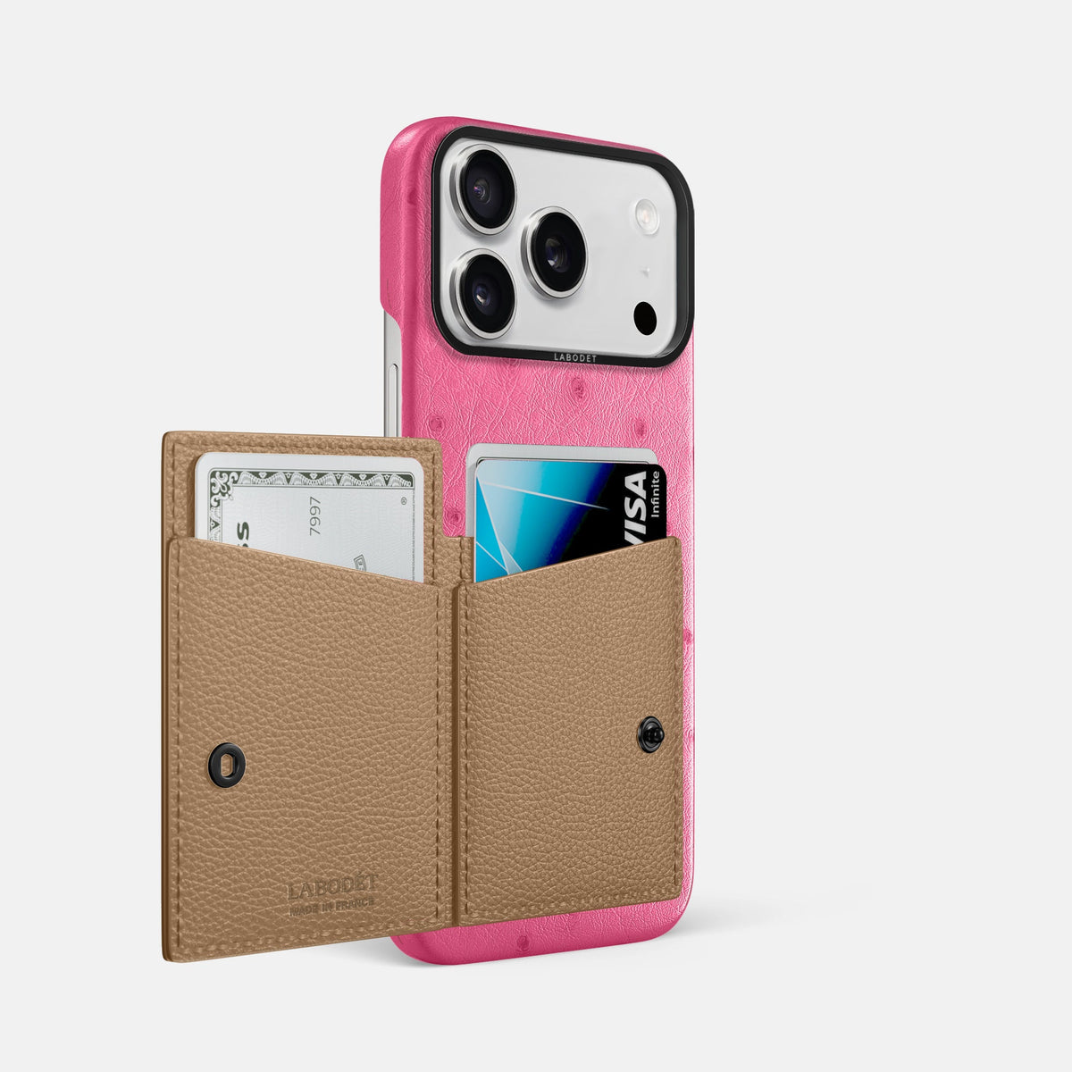 Bi-Fold Case For iPhone 18 Pro Max In Ostrich -2 | Pink-Black