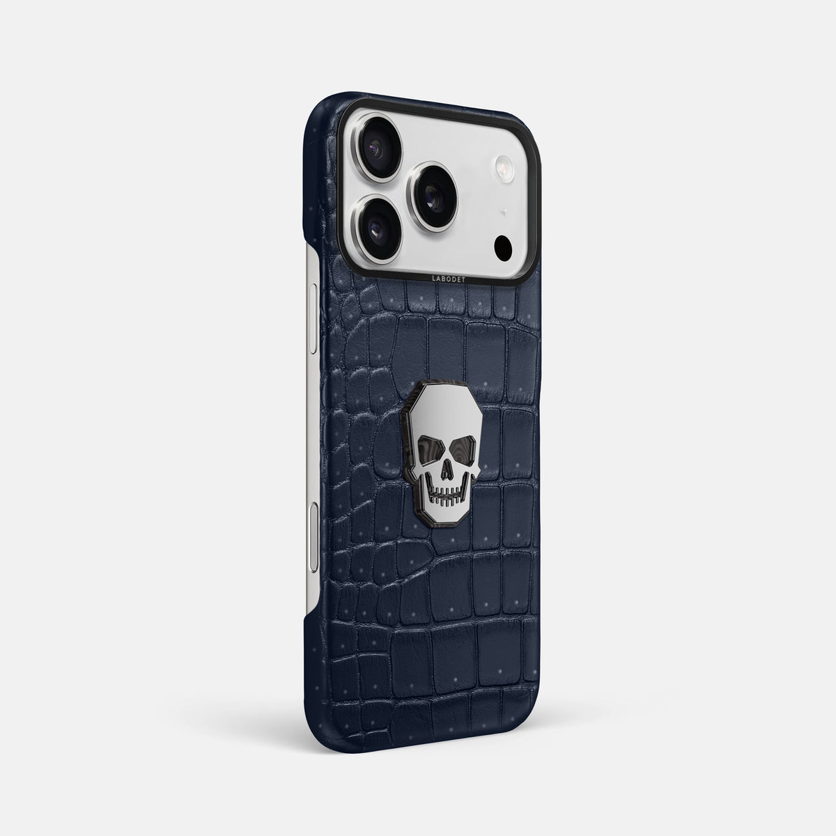 Classic Case With Titanium Skull For iPhone 18 Pro Max In Porosus Crocodile -2 | Deep-Blue-Sea-Black