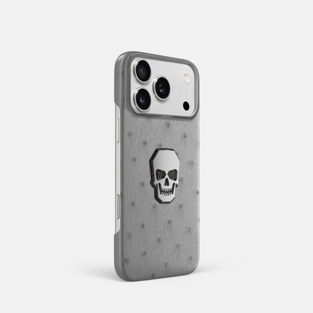 Classic Case With Titanium Skull For iPhone 18 Pro In Ostrich -2 | Silver-Steel