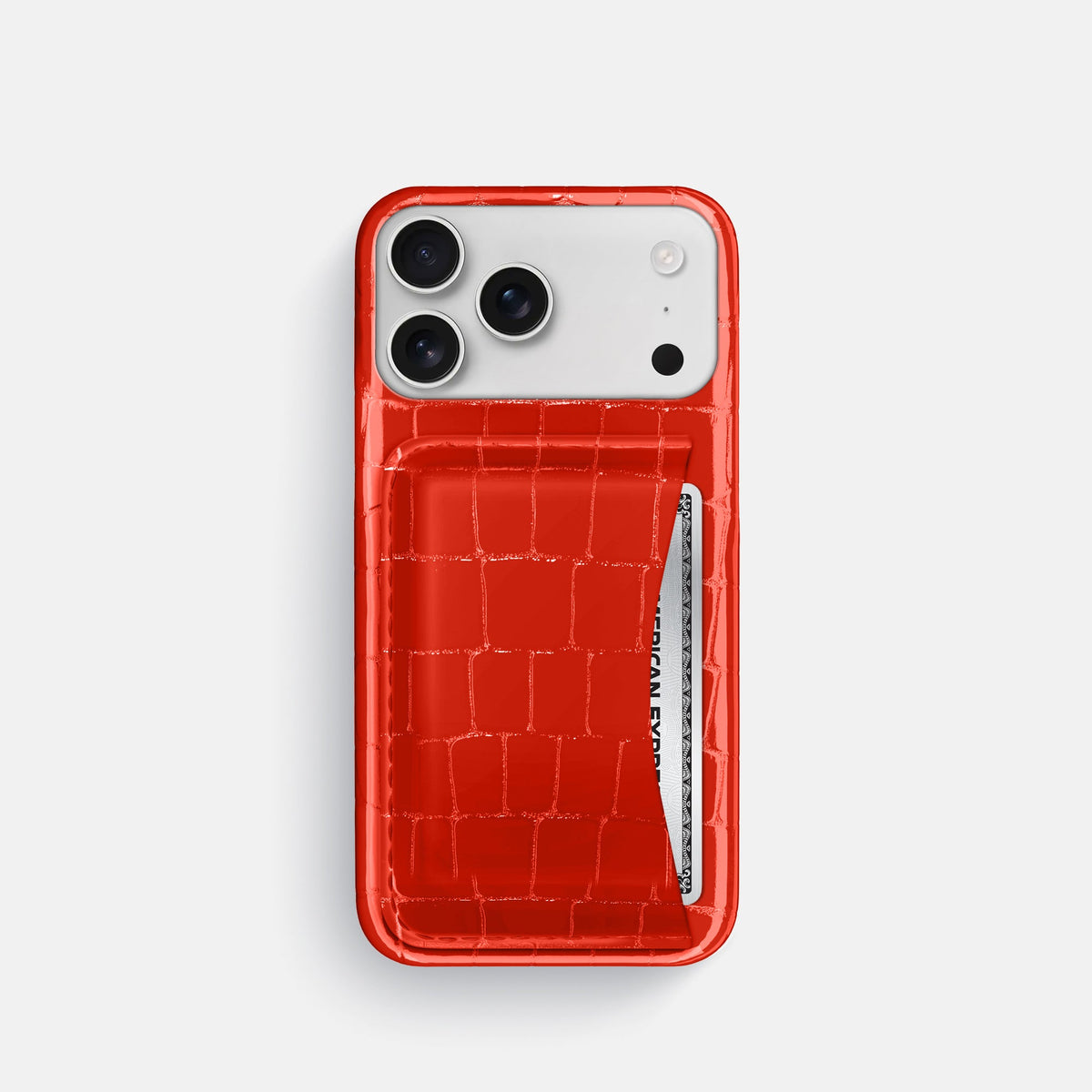Slim Card Case For iPhone 18 Pro In Shiny Alligator -1 | Coral-Orange