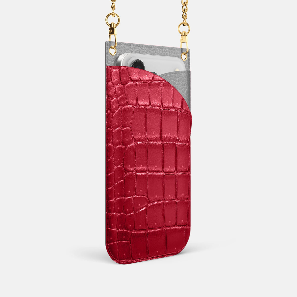 Crossbody Bag For iPhone 18 Pro In Porosus Crocodile -2 | Burgundy-Gold