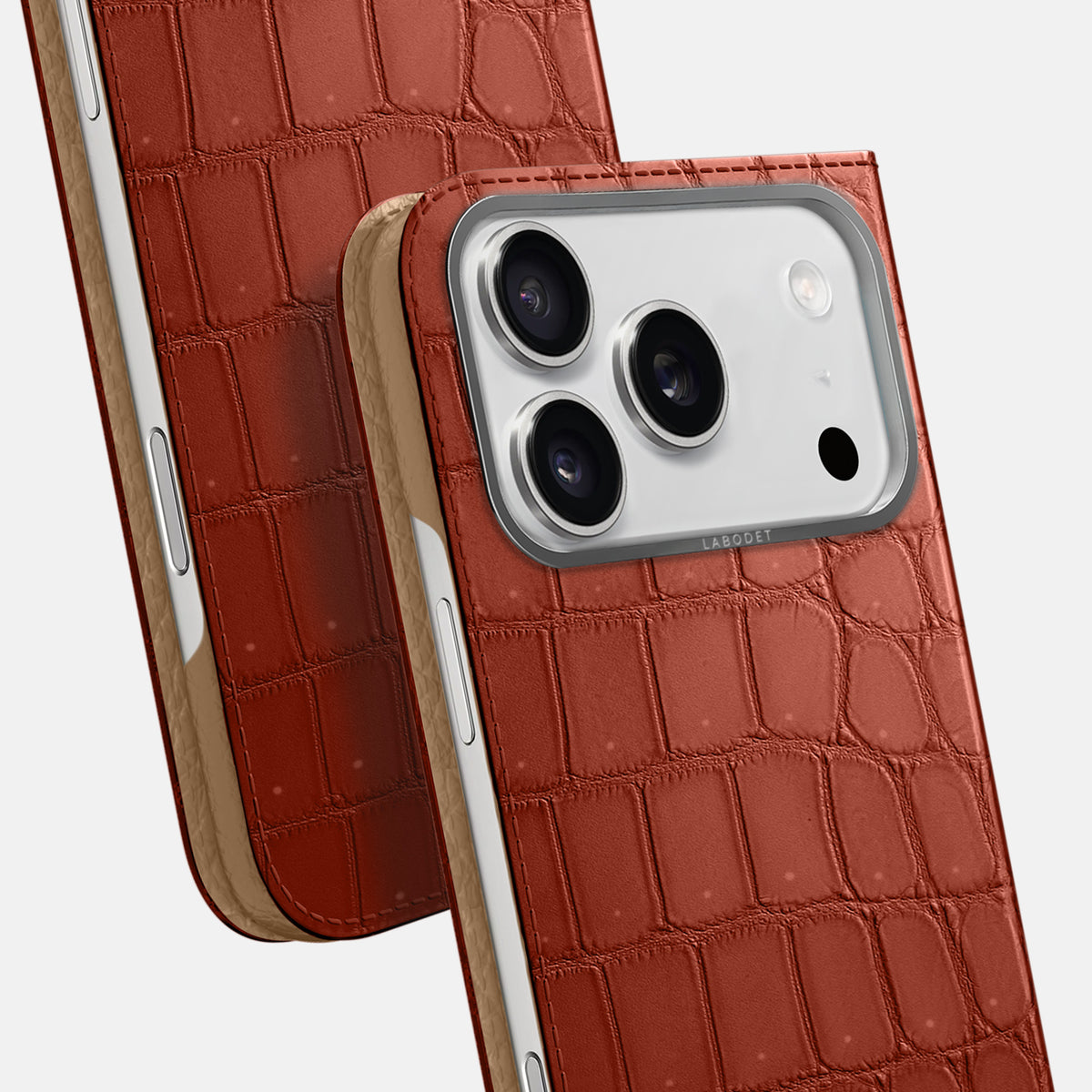 Folio Case For iPhone 17 Pro Max In Porosus Crocodile -5 | Mahogany-Brown-Steel