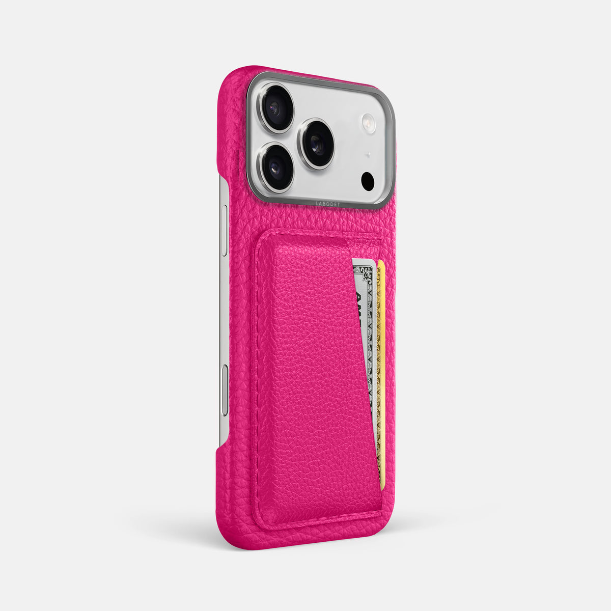 Double Card Case For iPhone 17 Pro Max In Calf -2 | Magenta-Steel