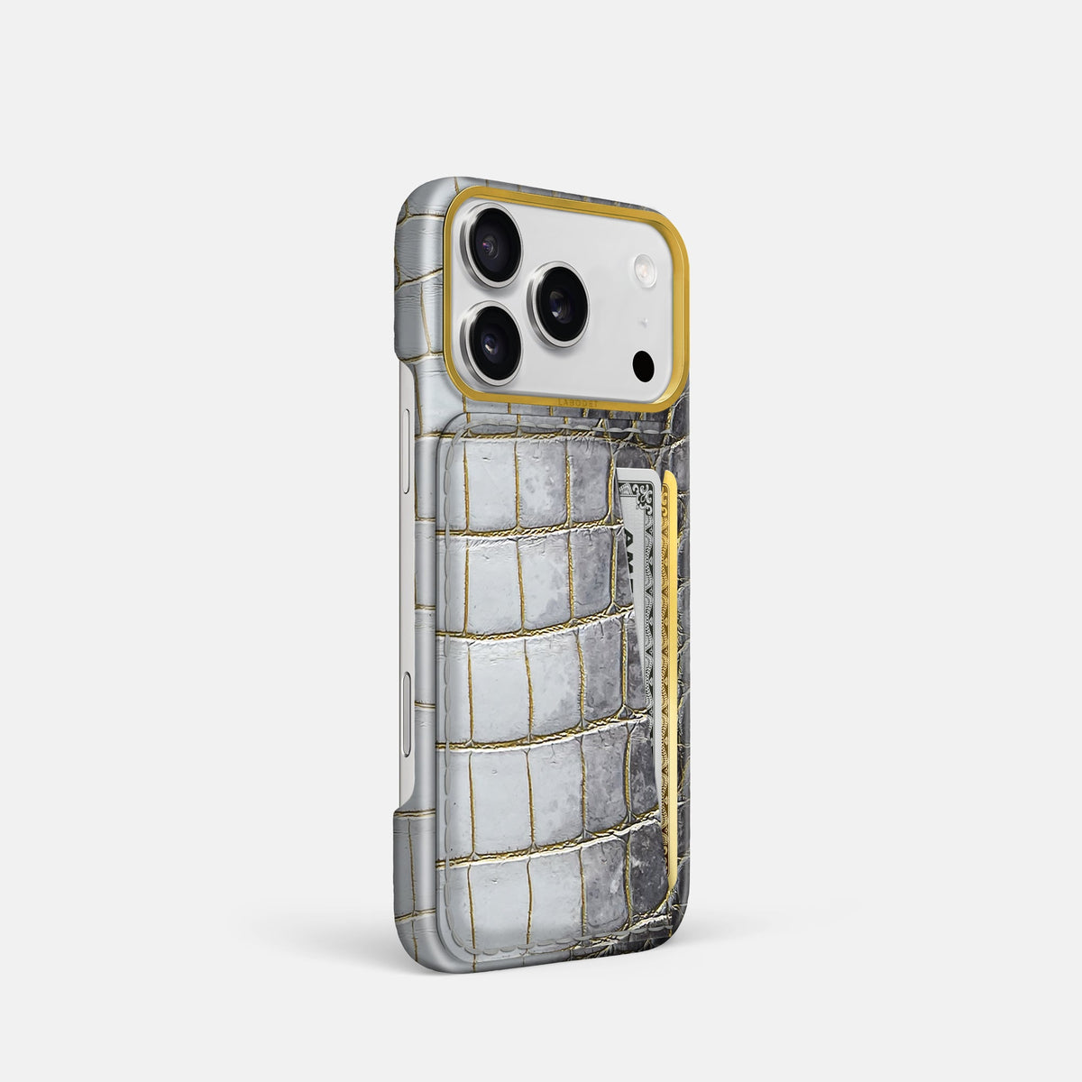 Double Card Case For iPhone 18 Pro In Himalayan Crocodile -2 | Gold-Gold