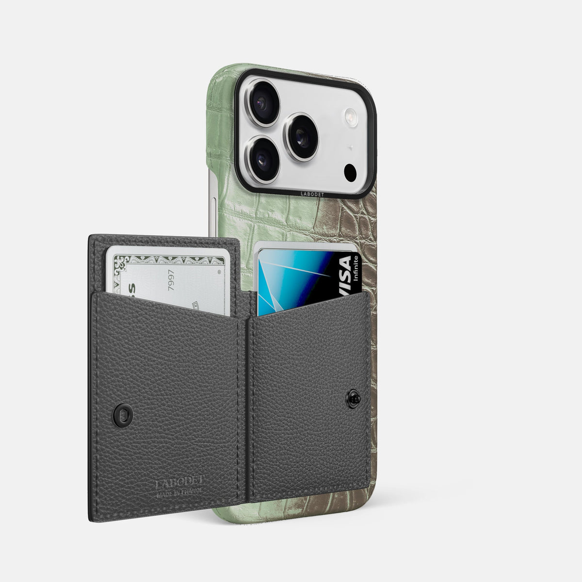 Bi-Fold Case For iPhone 18 Pro Max In Himalayan Crocodile -2 | Pistachio-Black